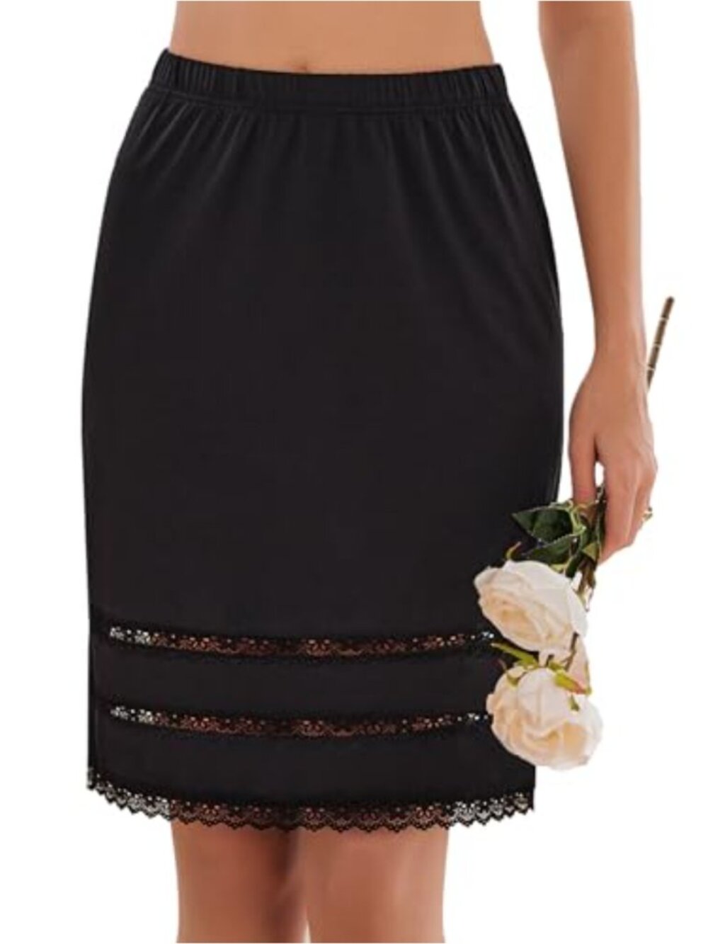 Lace Trim Half Slip Knee Length Underskirt for Dresses